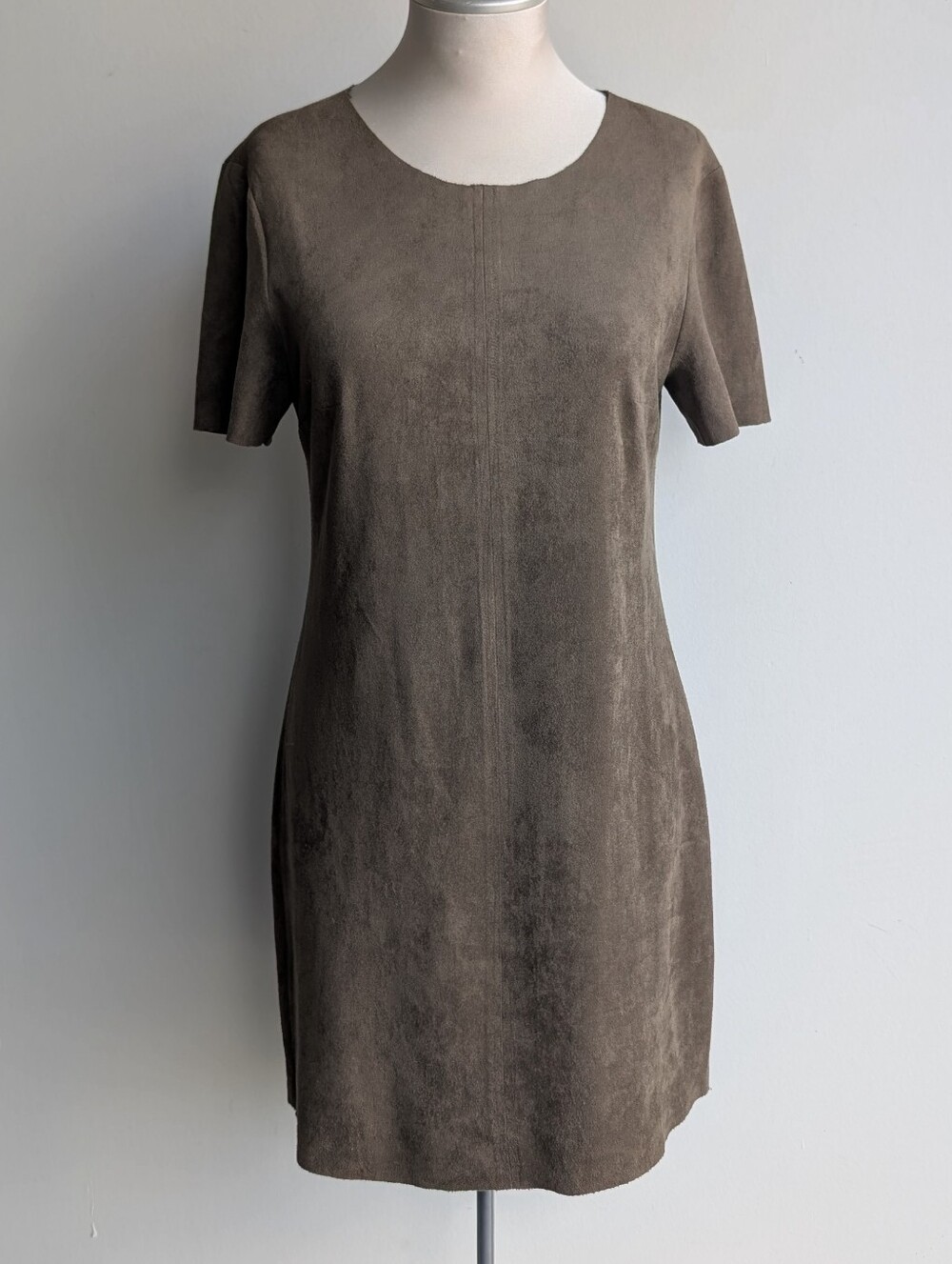 Faux Suede Shift Dress in Olive Green Taupe